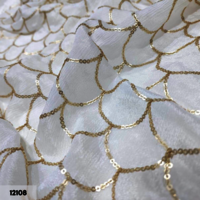 Beautiful Chinon Golden Sequins Work Jaal Pattern Embroidery Fabric - Blend Fabrics, 44 Inch Width, Multicolor | Soft Texture, Machined Embroidered, Versatile Use