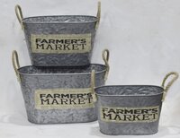 Galvanised Decorative Planter Set - Color: Silver