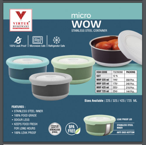 MICRO WOW VIRTUE HOMEWARE STAINLESS STEEL LUNCH BOX