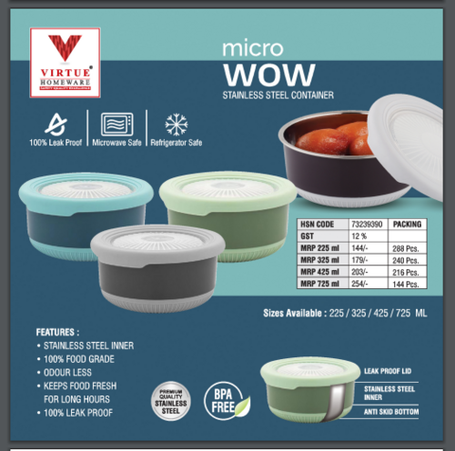 Micro Wow Virtue Homeware Stainless Steel Lunch Box - Color: Blue