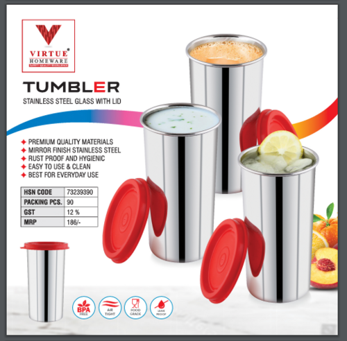 TUMBLER VIRTUE HOMEWARE STAINLESS STEEL GLASS WITH LID