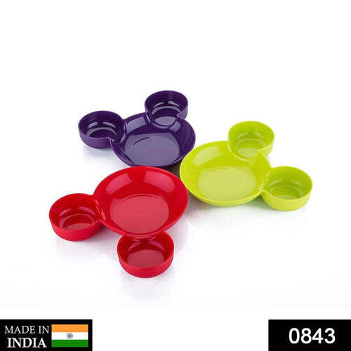 MICKEY SHAPED KIDS / SNACK SERVING SECTIONED PLATE - Wheat Straw & Food Grade PP Material | Multicolor Fun Design for Kids Easy to Clean & Store