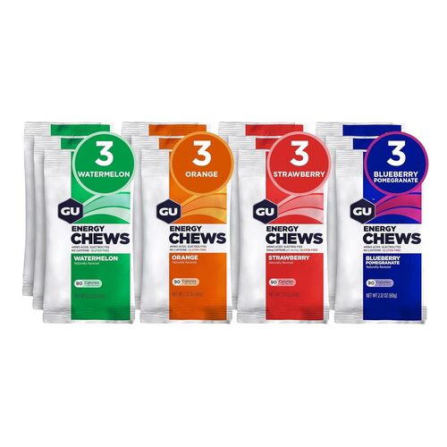 GU Energy Chews, Variety Pack Energy Gummies with Electrolytes 12 Bags (24 Servings Total)