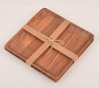 Wooden Square Platter Set - Color: Brown