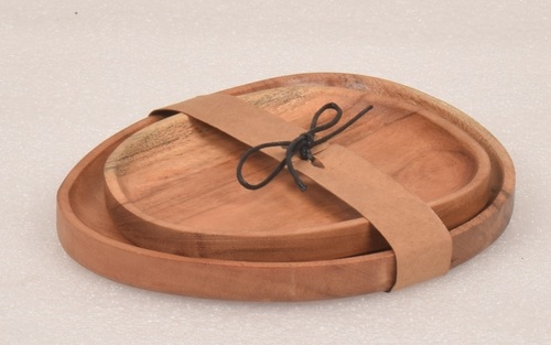 9 Inch Wooden Platter Set
