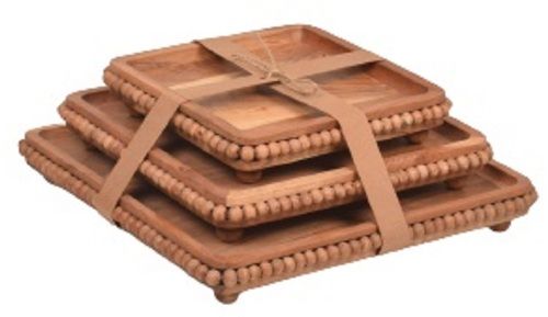 Wooden Beads Pedestal Platter Set