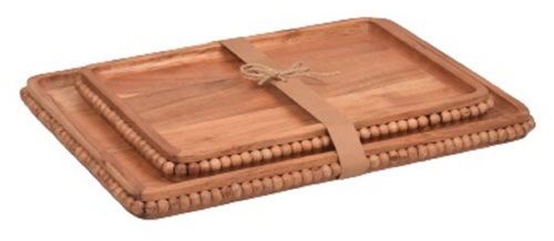 Wooden Rectangular Beads Pedestal Platter