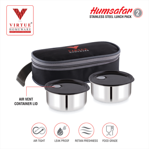 Humsafar 2 Virtue Homeware Stainless Steel Lunch Box Pack - Color: Grey