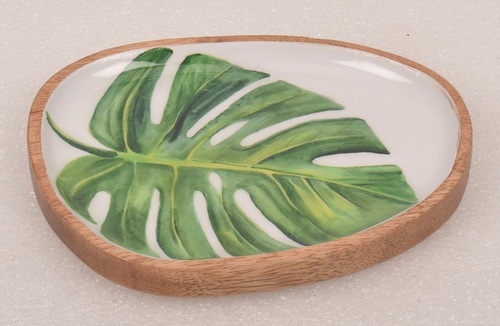 6 Inch Wooden Platter With Enamel Finish
