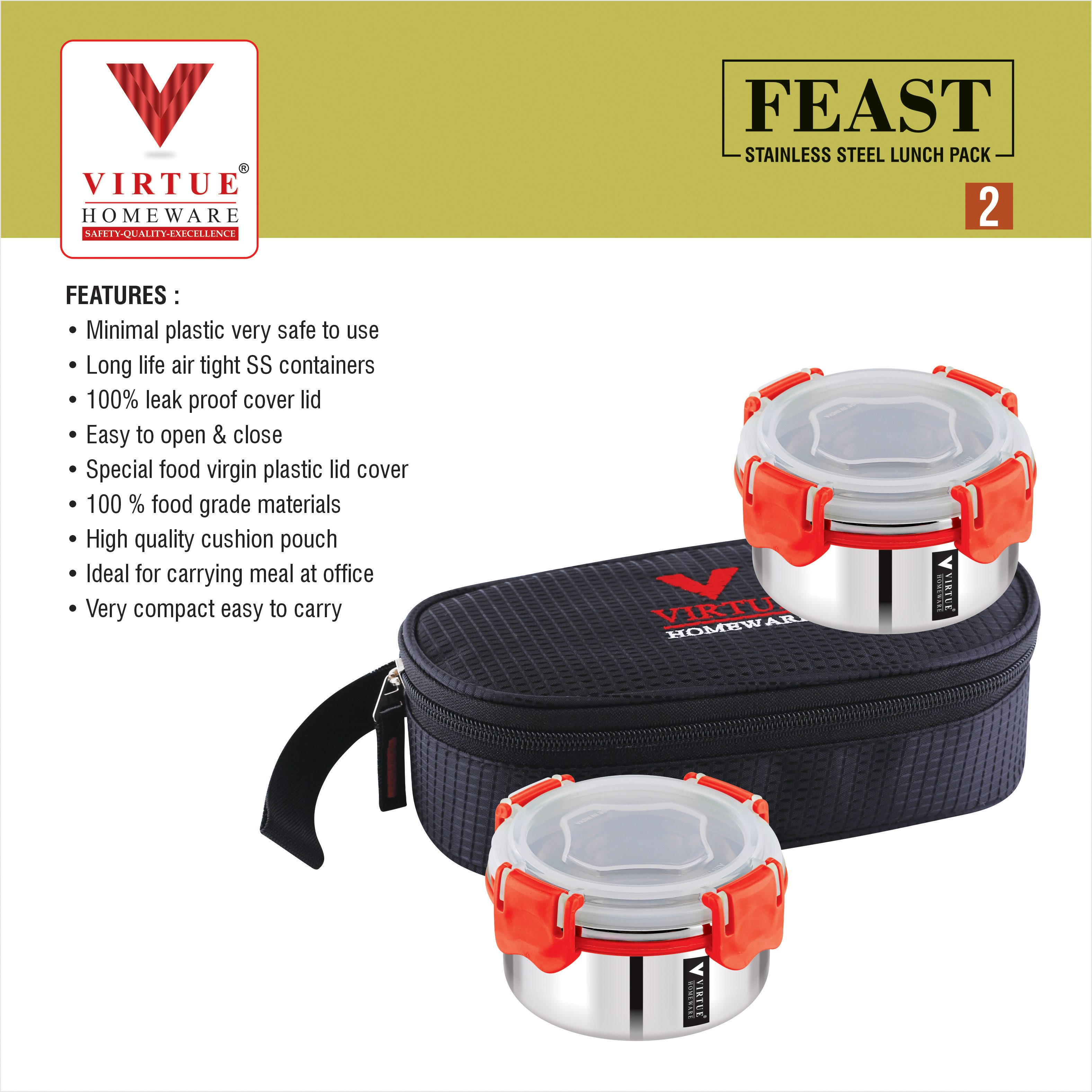 FEAST 2 VIRTUE HOMEWARE STAINLESS STEEL LUNCH BOX PACK