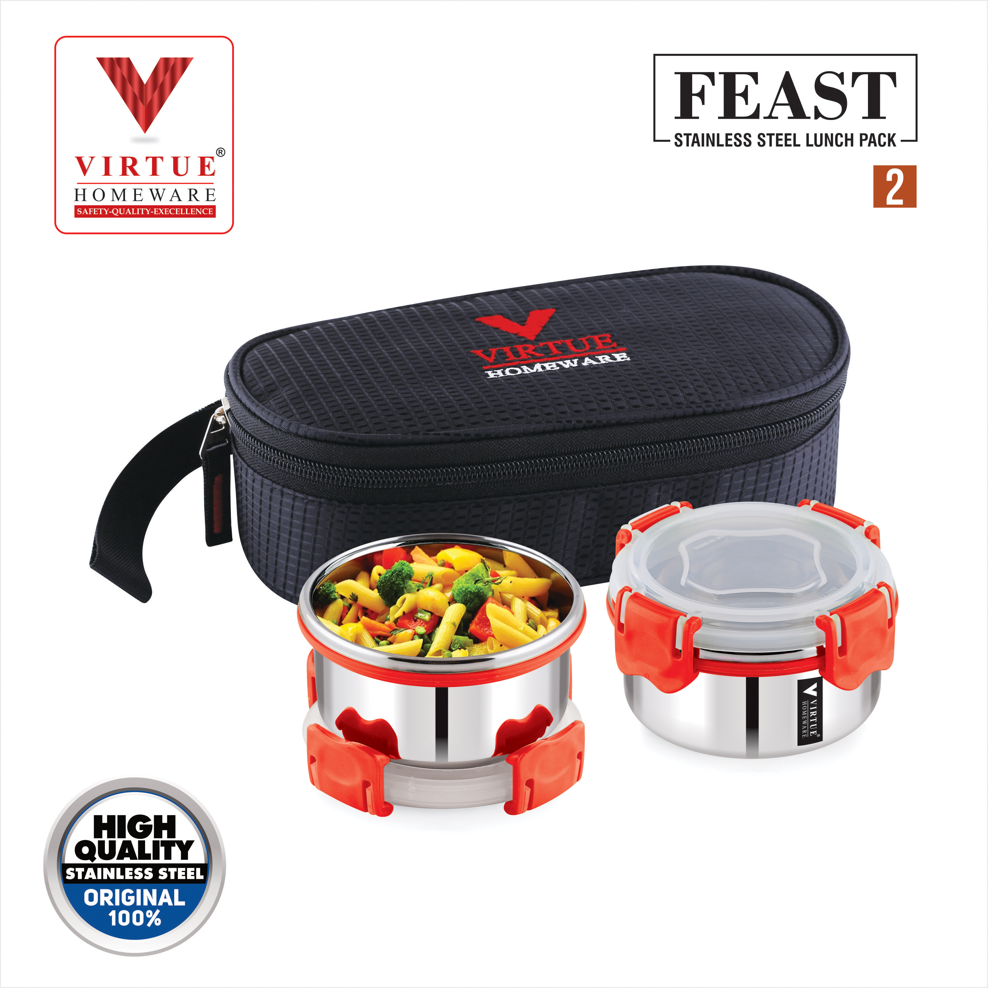 FEAST 2 VIRTUE HOMEWARE STAINLESS STEEL LUNCH BOX PACK