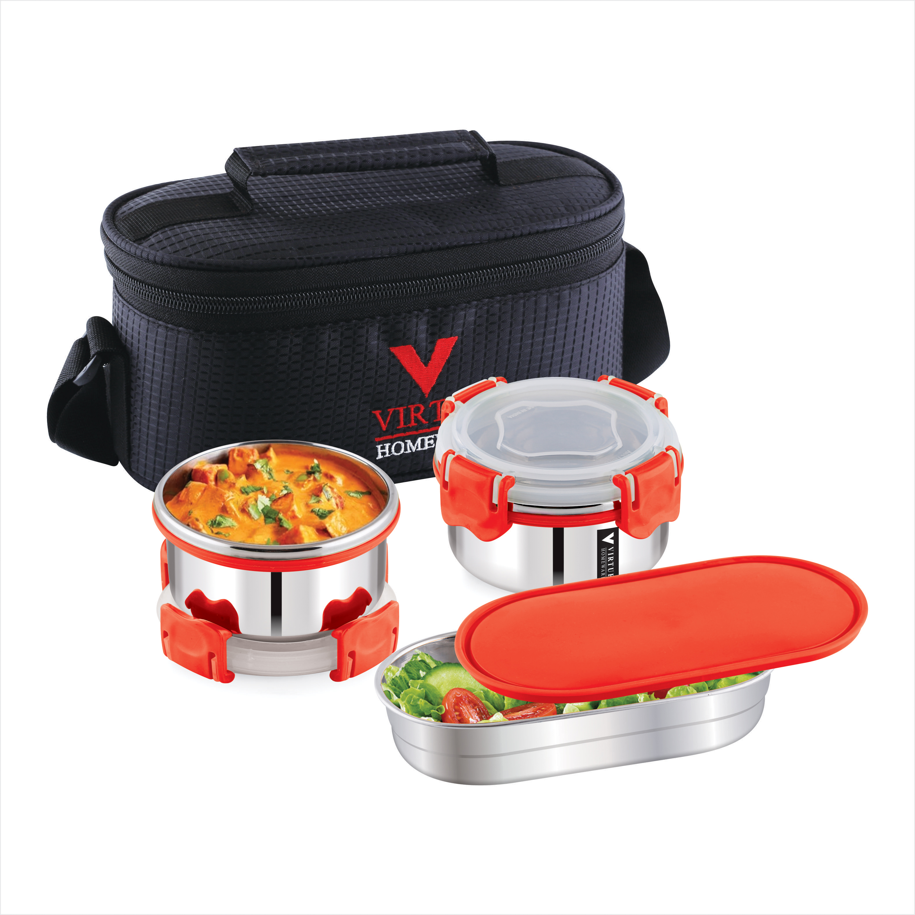 FEAST 2+1 VIRTUE HOMEWARE STAINLESS STEEL LUNCH BOX PACK