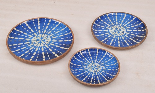 Wooden Platter Set With Enamel
