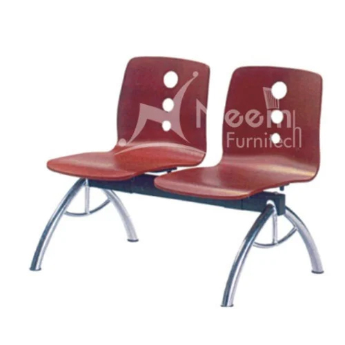 NF-207 2 Seater Waiting Chair - Stainless Steel Frame, Polished Finishing | Custom Color Options, Comfortable Wood Seat and Backrest, Office Use, Warranty Included