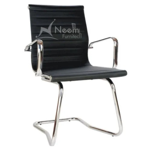 SS Leg Black Conference Chair - Leather & Stainless Steel Modern Design Easy to Clean & Recyclable Materials Warranty Included