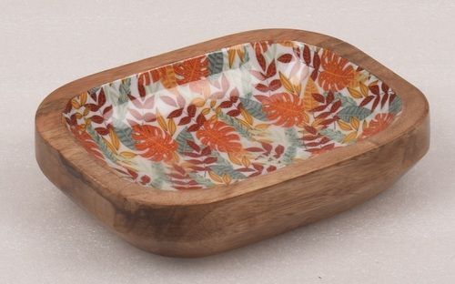 Wooden Platter With Enamel