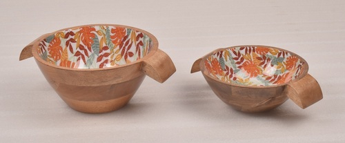Wooden Platter Set With Enamel Finish