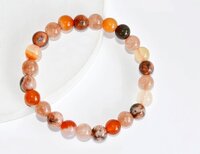 Sacral Chakra Crystal Bracelet - 8mm Round Beads, Multi-color Red Jasper, Carnelian, Sunstone, Fire Agate | Plain Design, Wrist Size: 7-7.5 Inches, Weight: 22g