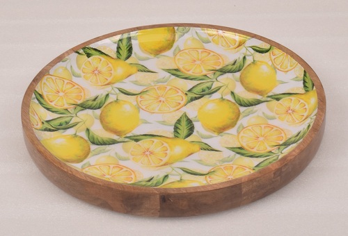 Wooden Round Plate With Lemon Finish