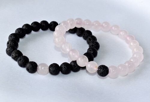 Lava Rose Quartz Couple Bracelets Crystal Beaded Bracelet