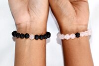 Lava Rose Quartz Couple Bracelets Crystal Beaded Bracelet