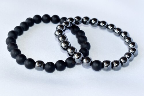 Hematite Matte Black Onyx Couple Bracelets Crystal Beaded Bracelet