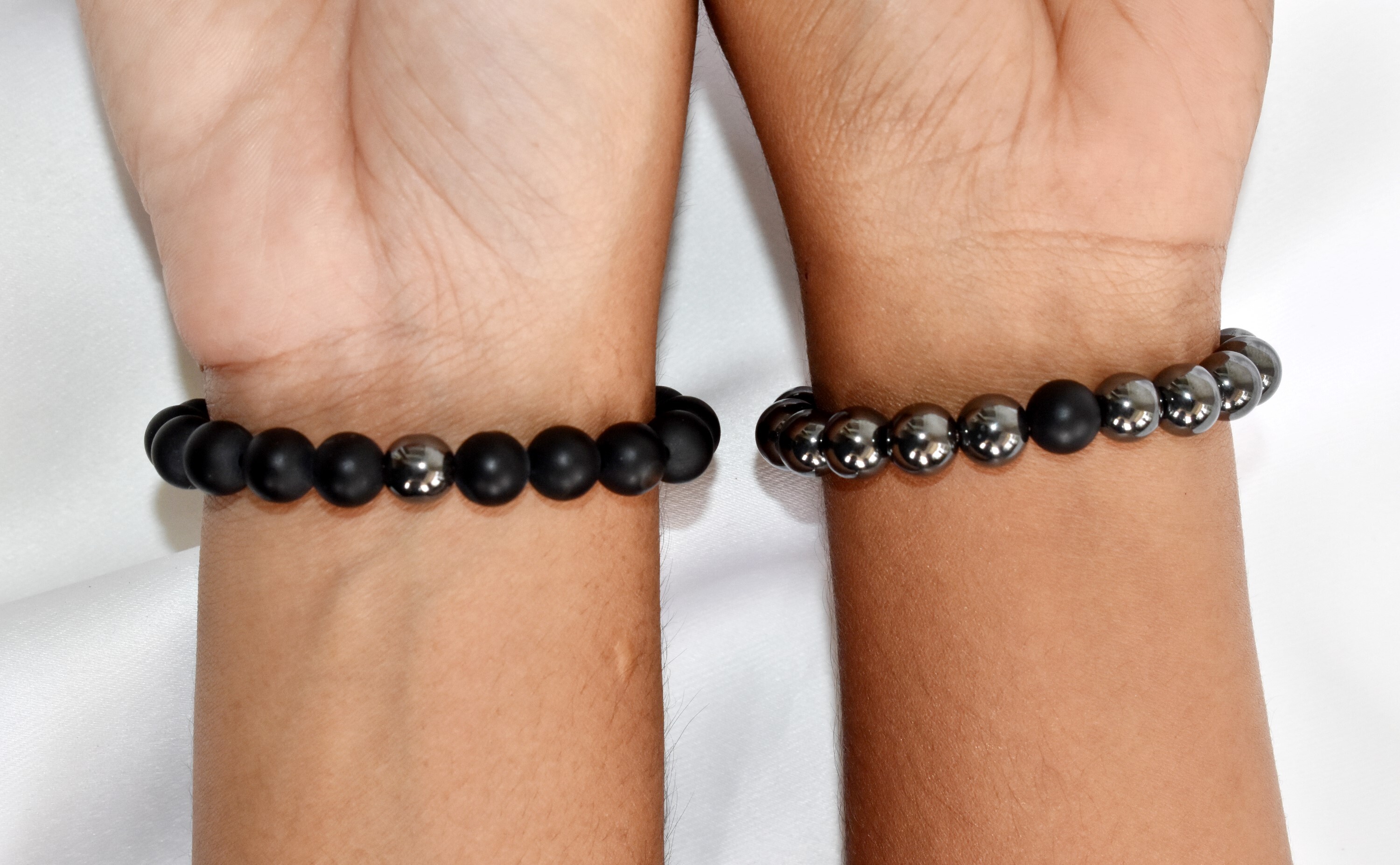 Hematite Matte Black Onyx Couple Bracelets Crystal Beaded Bracelet