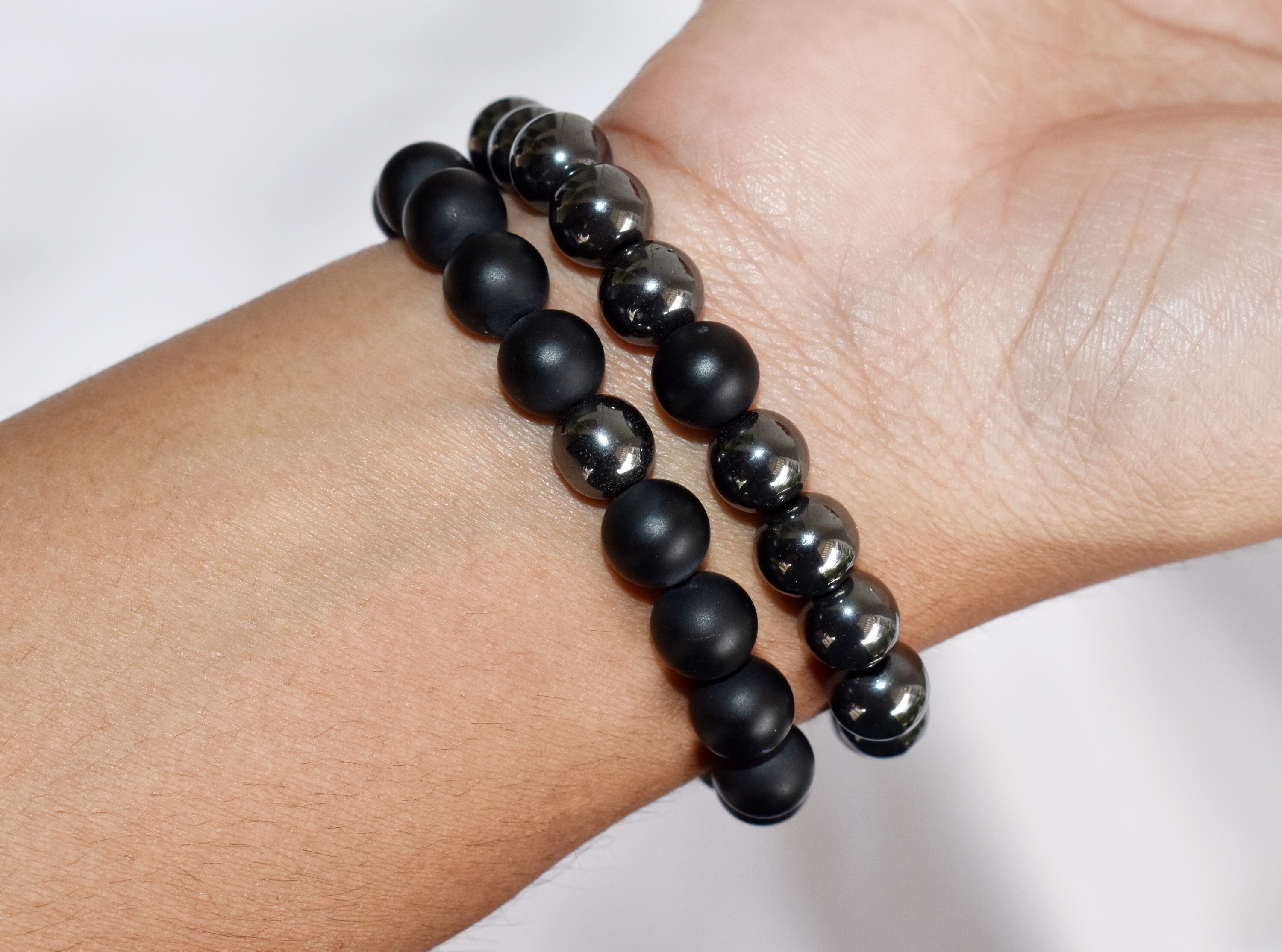 Hematite Matte Black Onyx Couple Bracelets Crystal Beaded Bracelet