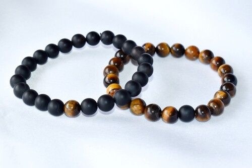 Tiger Eye Black Onyx Matte Couple Bracelets, Beautiful Distance Bracelets Set, Crystal Bracelet