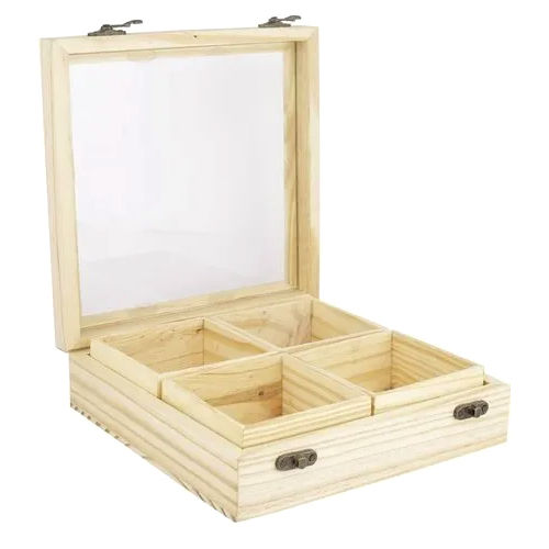 Glossy Lamination Wooden 4 Compartment Fruit Box