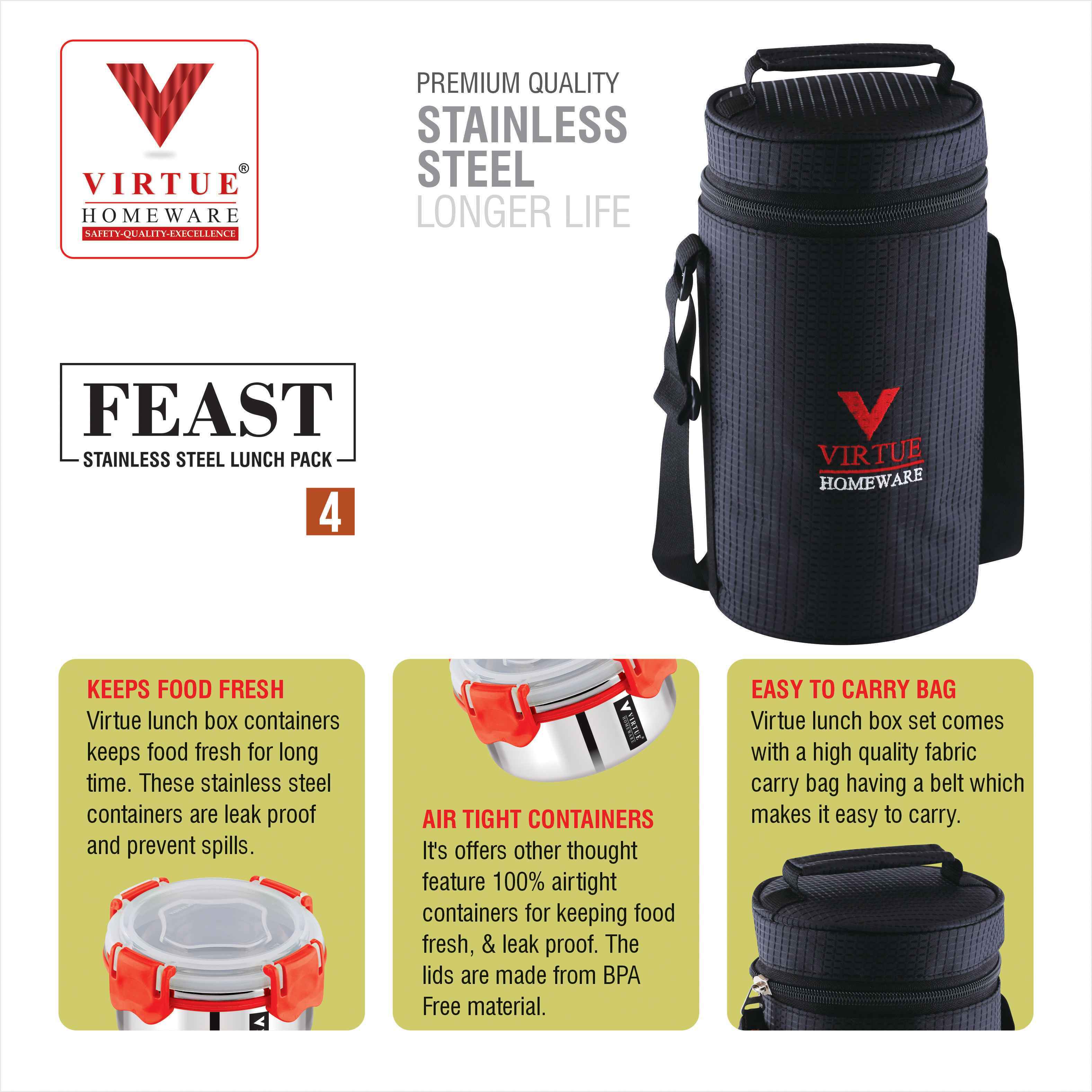 FEAST 4 VIRTUE HOMEWARE STAINLESS STEEL LUNCH BOX PACK