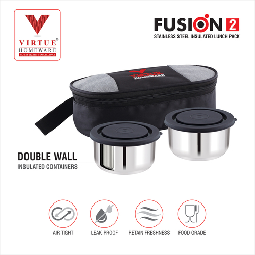Virtue Homeware - Stainless Steel Lunch Pack 2 Pcs Set | 100% Airtight, Easy to Carry Bag