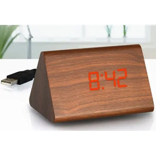 Brown A 110 Wodden Led Table Clock With Usb Cable