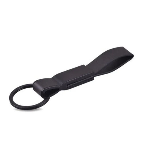 Metal Black Faux Leather Keychain