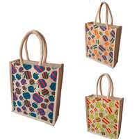 Printed Jute Hand Bag - Durable Jute Material, Customized Design Options, Flexiloop Handle, Available In Multiple Colors For Everyday Use
