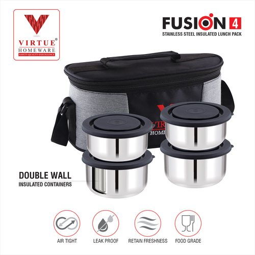 Fusion 4 Virtue Homeware Stainless Steel Lunch Box Pack - Color: Grey