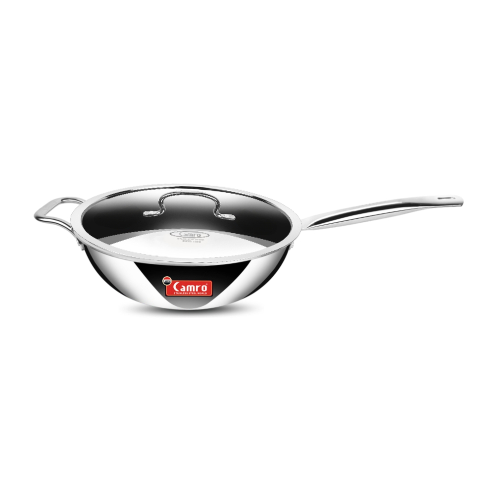 Triply Stainless Steel wok pan with lid 3.1 Ltr