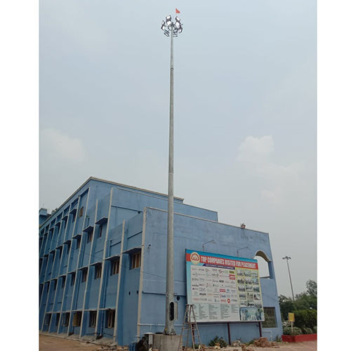 High Mast Pole - Mild Steel, 12-40 Meters | Hot Dip Galvanized, Silver Finish, 400-2000 Voltage for Sports Fields, Airports, Highways