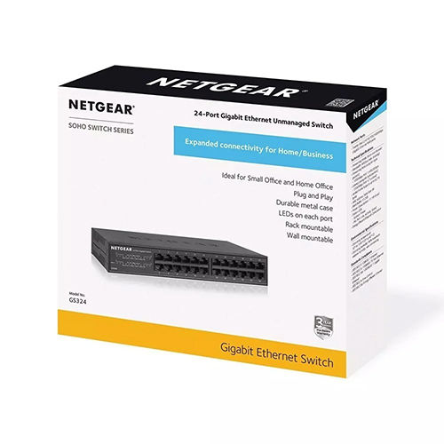 Black Netgear Gs324 Ethernet Unmanaged Switch