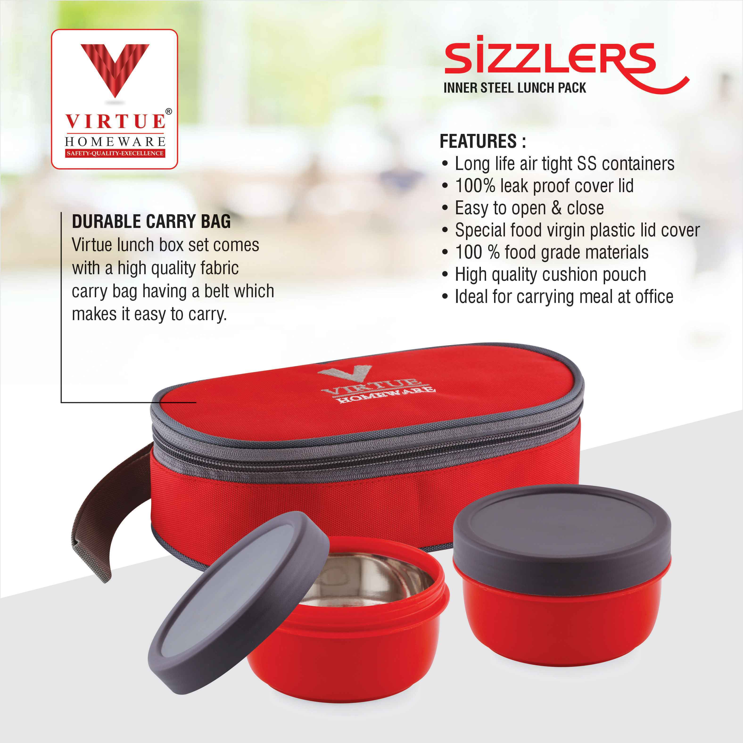 SIZZLERS VIRTUE HOMEWARE ST. STEEL INNER LUNCH BOX PACK