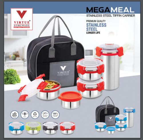 MEGA MEAL VIRTUE HOMEWARE STAINLESS STEEL LUNCH BOX PACK