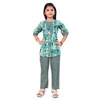 Girls Cotton Printed Top and Pant Set - Customizable Size, Multicolor Design, Washable Fabric, Full Sleeves for Added Comfort