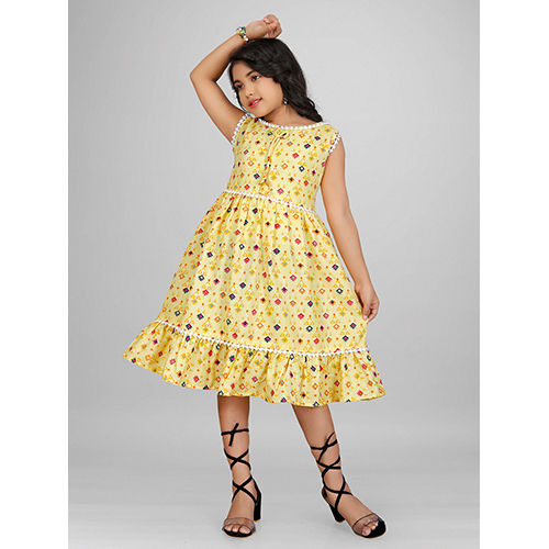 Kids Girls Knee-Length Kurta - Yellow