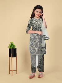 Girls Pakistani Suit Set - Cotton, Customized Sizes, Vibrant Multicolor Print, Full Sleeves, Ethnic Style, Embroidered Design