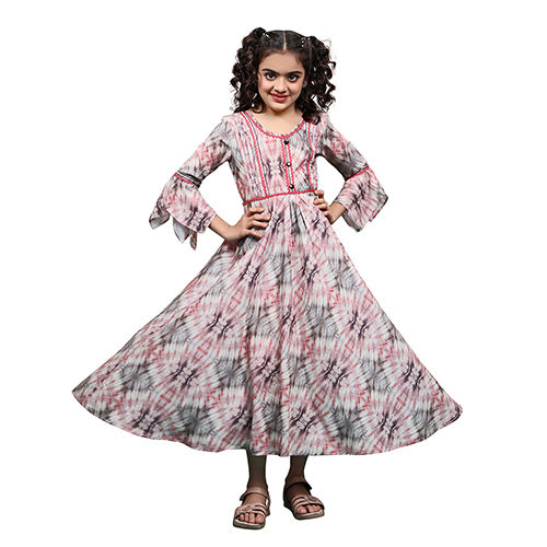 Kids Girls Floral Maslin Long Anarkali Gown