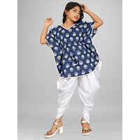 Kids Girls Floral Cotton Kaftan & Dhoti Set - Customized Size, Multicolor, Short Sleeves | Washable, Versatile Design For All Occasions