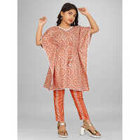 Girls Kaftan With Bottom Set - High-Quality Cotton, Customized Sizes, Multicolor Printed Design | Washable, Sleeveless Comfort
