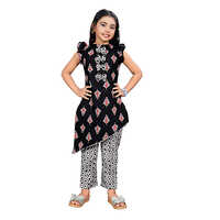 Cotton Kids Ethnic Wear - Custom Sized Multicolor Printed Girls Kurta Set, Long Sleeves, Washable For Festive Occasions