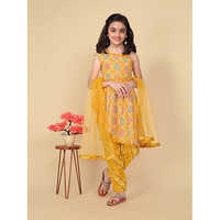 Cotton Girls Designer Kurta Pyjamas Set - Customized Size, Multicolor Printed, Long Sleeve Style, Easy Washable Fabric