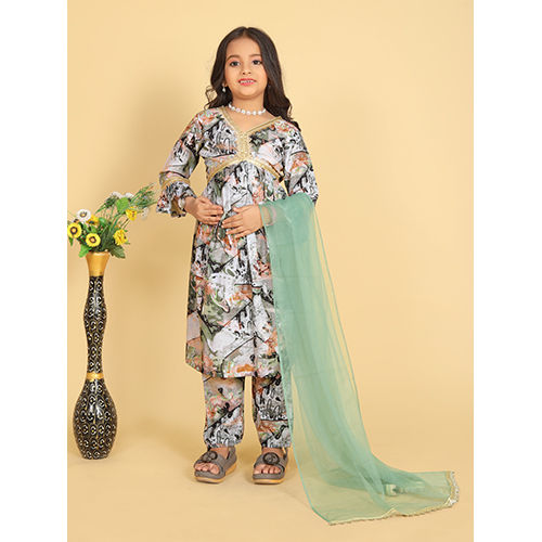 Girls Long Aliya cut kurti with bottom and dupatta set